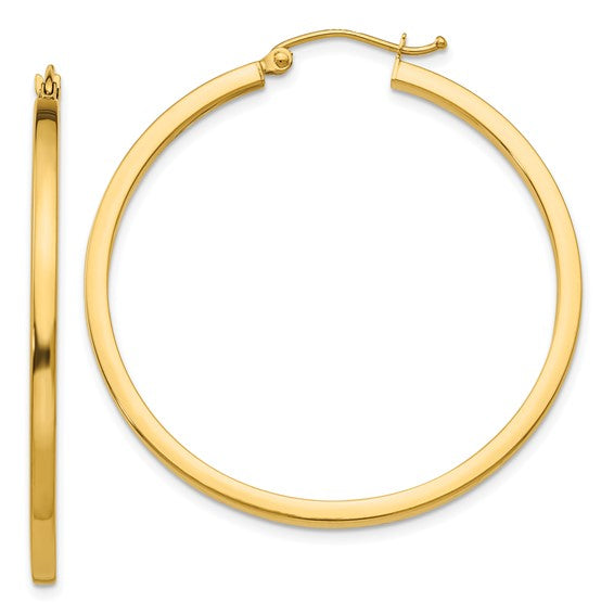14k Yellow Gold 2 mm Square Large Hoop Earrings