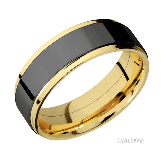 14k Yellow Gold & Zirconium Inlay Wedding Band by Lashbrook Designs