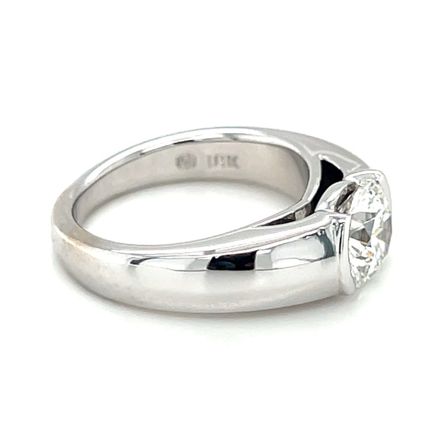 Pre-Owned 18k White Gold Contemporary Half Bezel Set Diamond Solitaire Engagement Ring