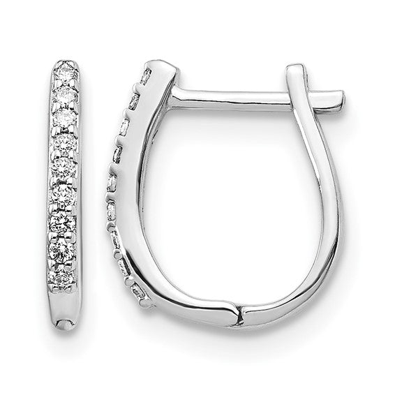 14k White Gold Diamond Huggie Hoop Earrings