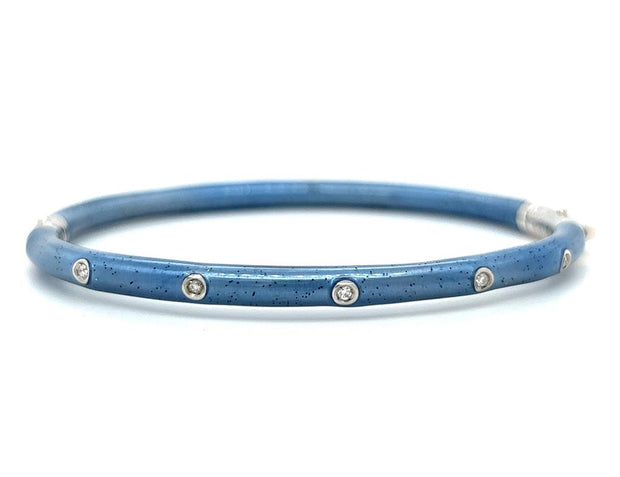 Sterling Silver Blue Sapphire Enamel & Diamond Bangle Bracelet by SOHO