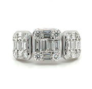 18k White Gold Mosaic Diamond Three Stone Fashion Ring