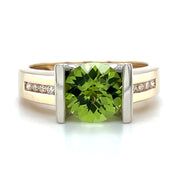 Pre-Owned 14k Two Tone Comtemporary Inspired Peridot & Diamond Fashion Ring