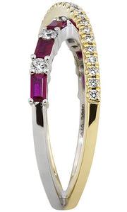 14k Two Tone Contemporary Ruby & Diamond Criss Cross Fashion Ring