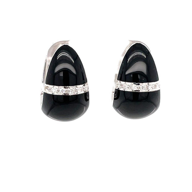Sterling Silver Black Enamel & Diamond Huggie Hoop Earrings by SOHO