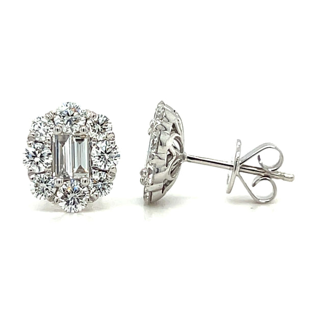 18k White Gold Diamond Halo Stud Earrings