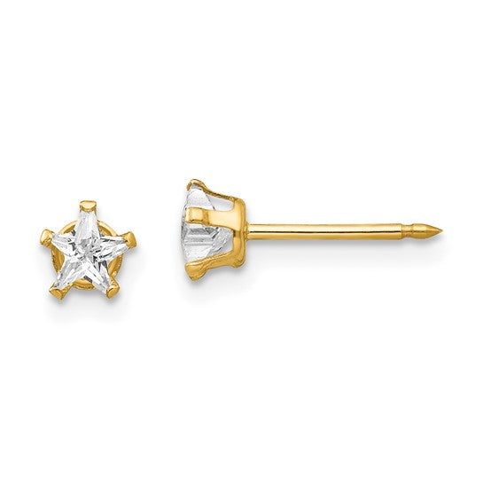 14k Yellow Gold 4 mm Star Cubic Zirconia Inverness Stud Earrings