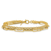 14k Yellow Gold Triple Strand Paperclip/Cable Link Fashion Bracelet