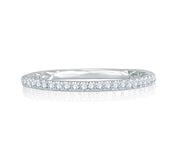 18k White Gold Vintage French Pave Quilted Wedding Band by A. JAFFE