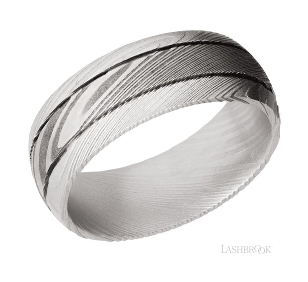 Damascus Grooved Dome Wedding Band by Lashbrook Designs