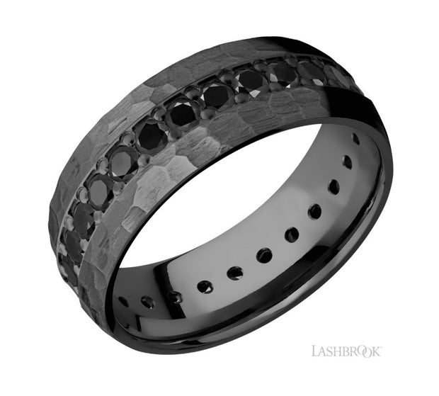 Hammered Zirconium & Black Diamond Eternity Wedding Band by Lashbrook Designs