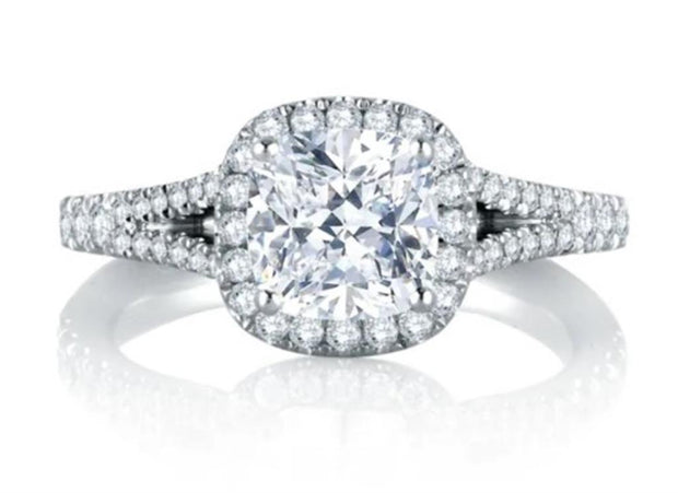 18k White Gold Classic Cushion Halo Diamond Engagement Ring by A.JAFFE