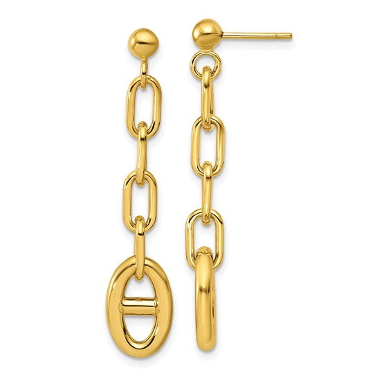 14k Yellow Gold Polished Anchor Link Dangle Earrings