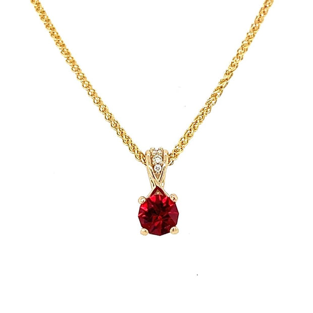 14k Yellow Gold Red Spinel & Diamond Pendant by IJC