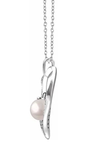 Sterling Silver Freshwater Cultured Pearl & Diamond Accented Open Heart Necklace