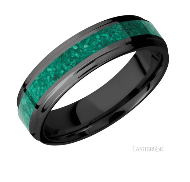 Zirconium & Malachite Inlay Wedding Band by Lashbrook Designs