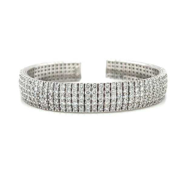 18k White Gold 5 Row Diamond Cuff Bracelet