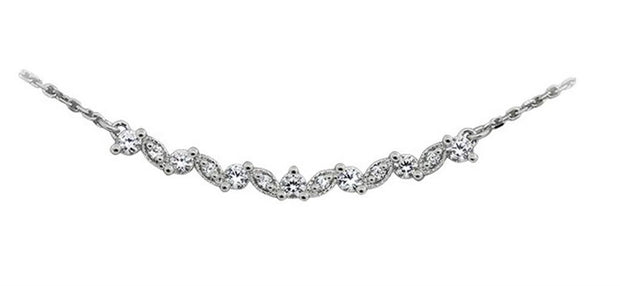 14k White Gold Diamond Curved Bar Fashion Necklace
