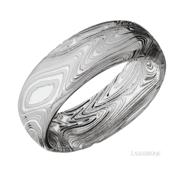 Damascus Steel Marble Pattern & White Cerakote Wedding Band by Lashbrook Designs