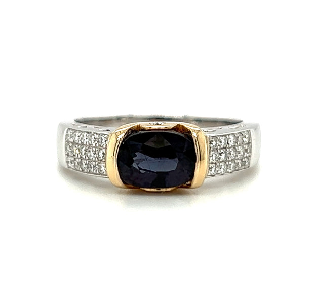 14k Two Tone Color Change Garnet & Diamond Ring
