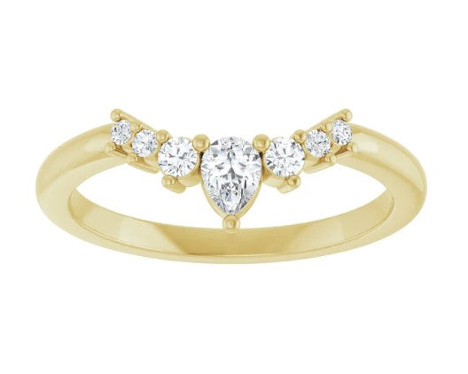 14k Yellow Gold Pear & Round Brilliant Diamond Contour Wedding Band