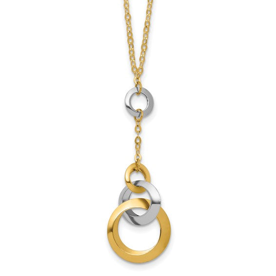 14k Two Tone Gold Polished Open Circle Drop Fashion Necklace