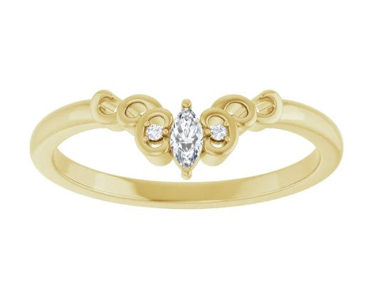 14k Yellow Gold Vintage Inspired Sculptural Diamond Contour Wedding Band