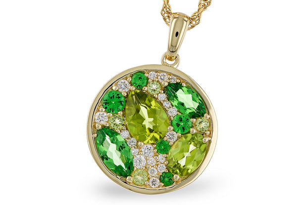14k Yellow Gold Peridot, Tsavorite Garnet & Diamond Necklace by Allison Kaufman