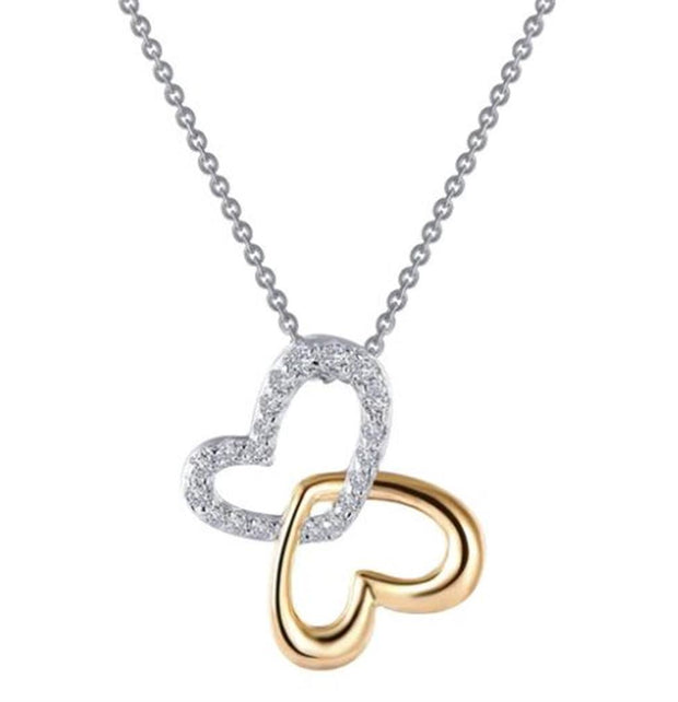 Sterling Silver/Gold Plated & Simulated Diamond Double Heart Shadow Necklace by Lafonn