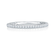 18k White Gold Vintage French Pave Quilted Wedding Band by A. JAFFE