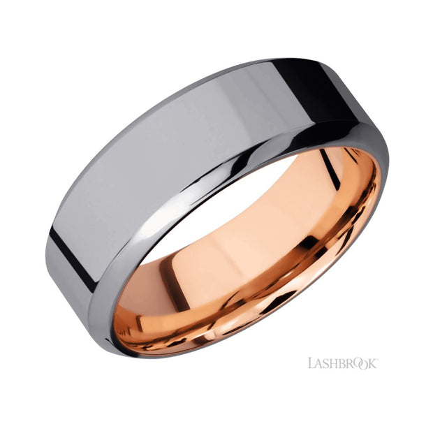 Tantalum High Bevel/14k Rose Gold Sleeve Wedding Band by Lashbrook Designs