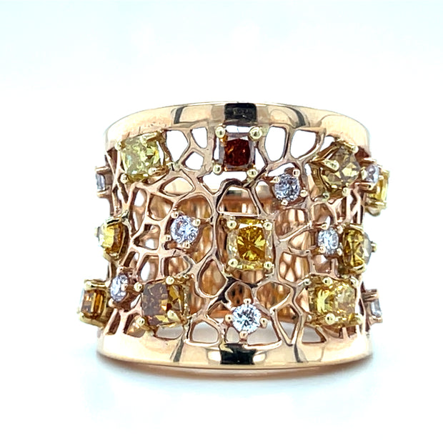 18k Rose Gold Fancy Color Diamond Honeycomb Band