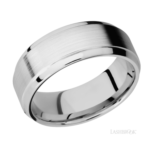 14k White Gold Bevel Stepped Edge Satin Finish Wedding Band by Lashbrook Designs