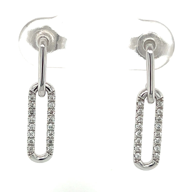 14k White Gold Diamond Paperclip Dangle Earrings