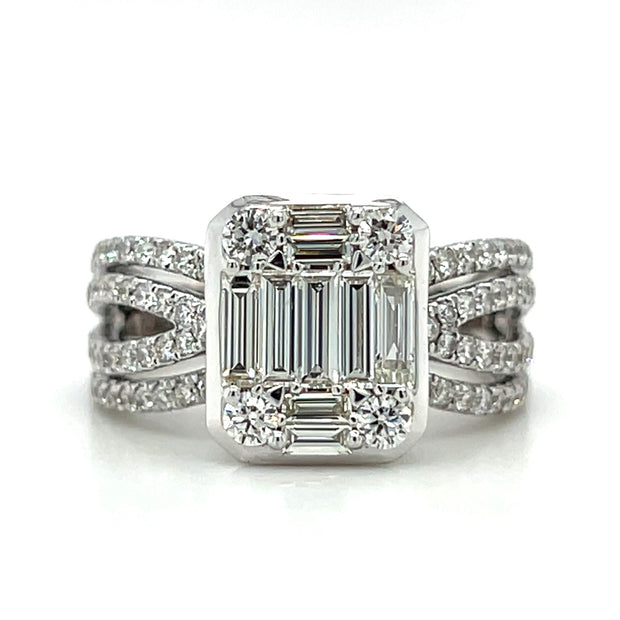 18k White Gold Mosaic Diamond Fashion Ring
