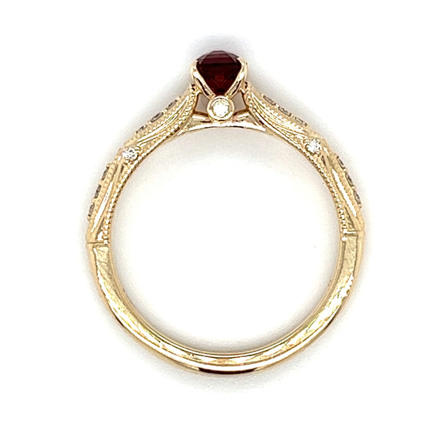 14k Yellow Gold Red Spinel & Diamond Ring by IJC