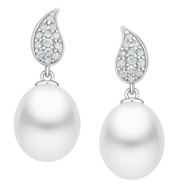 18k White Gold South Sea Pearl & Diamond Fashion Earrings