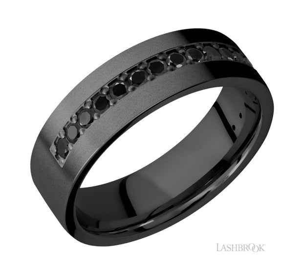 Zirconium Channel/Bead Set Black Diamond Wedding Band by Lashbrook Designs