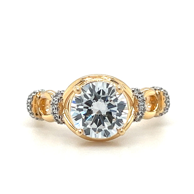 14k Two Tone Vintage Inspired Open Ribbon Diamond Engagement Ring by Zeghani