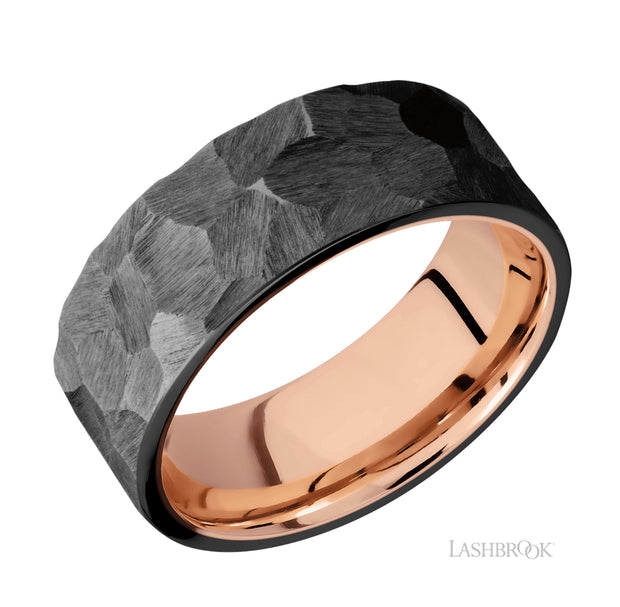 Zirconium & 14k Rose Gold Sleeve Wedding Band by Lashbrook Designs