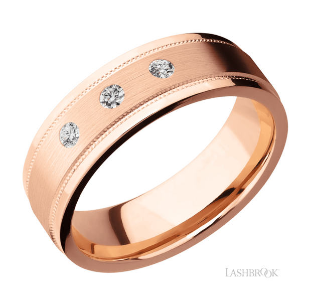 14k Rose Gold Edged Milgrain Diamond Wedding Band by Lashbrook Designs