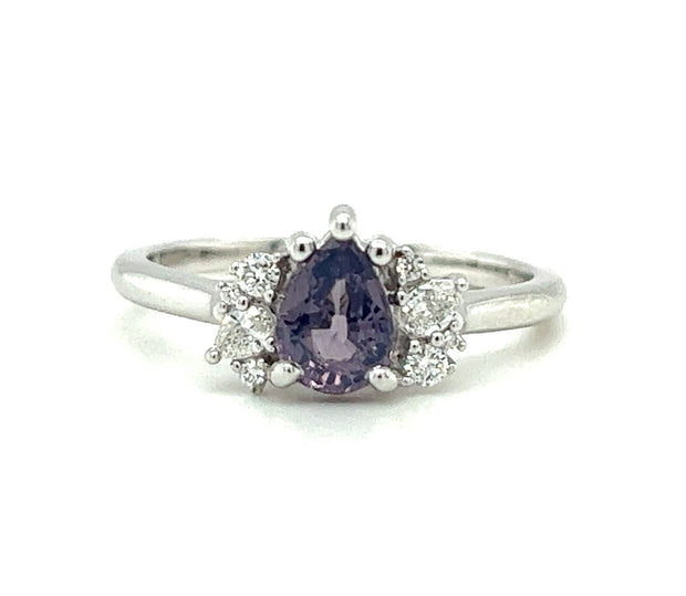 14k White Gold Lavendar Purple Spinel & Diamond Cluster Ring by IJC