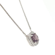 18k White Gold Purple Spinel & Diamond Halo Necklace by IJC