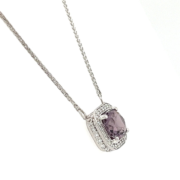 18k White Gold Purple Spinel & Diamond Halo Necklace by IJC