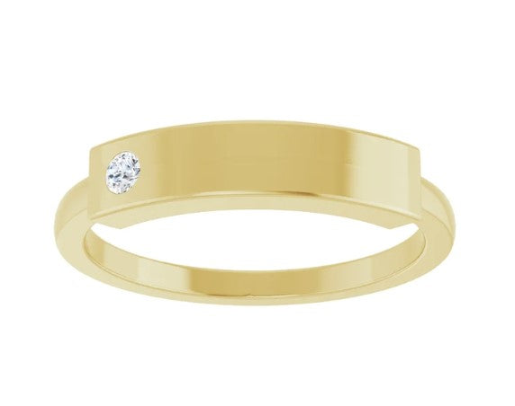 14k Yellow Gold Engravable Horizontal Diamond Bar Ring