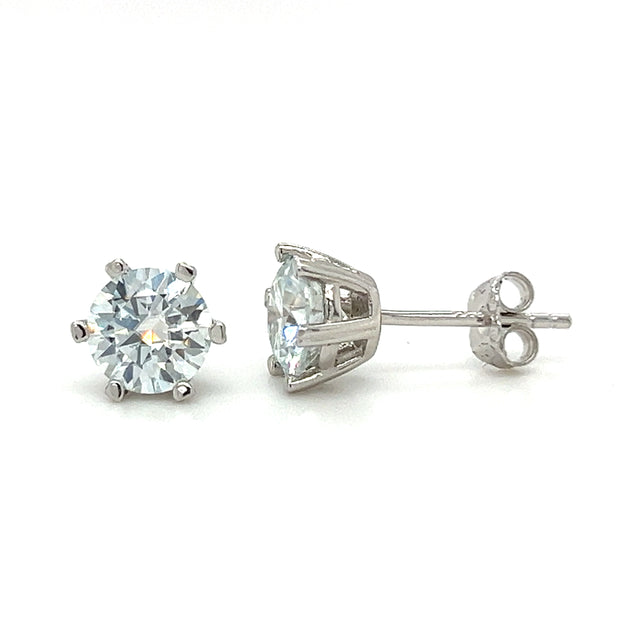 Sterling Silver 6.50 mm Round Brilliant Lab Created Moissanite Stud Earrings