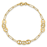 14k Yellow Gold Polished/Textured Fancy Link Fashion Bracelet