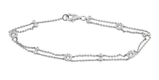 14k White Gold Double Strand Diamond Fashion Bracelet