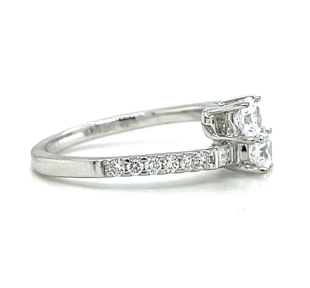 14k White Gold Two Stone Bypass Style Engagement Ring