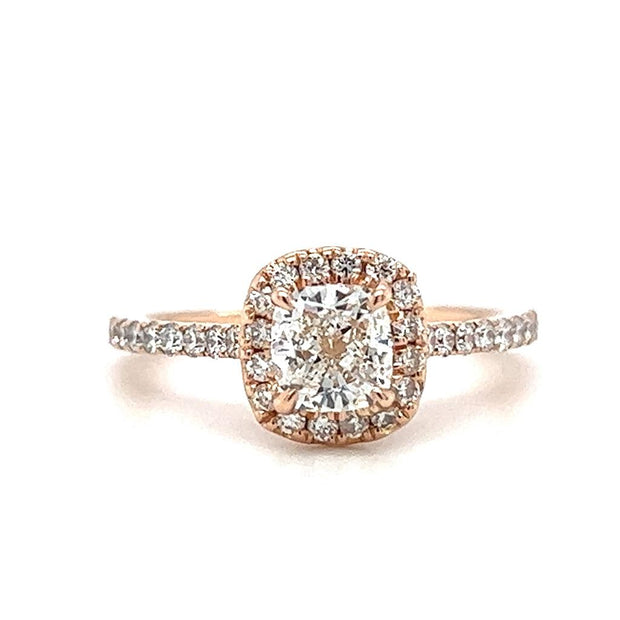 Pre-Owned 14k Rose Gold Classic Halo Cushion Diamond Engagement Ring
